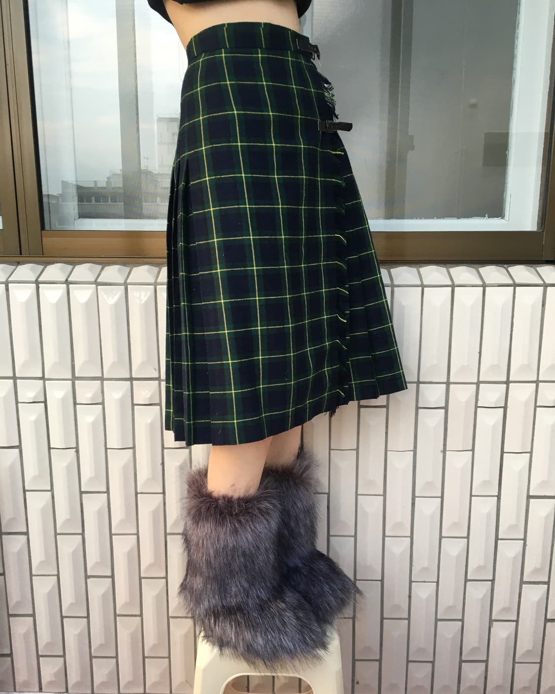 Belted wrap woolen check pattern skirt 상품이미지6