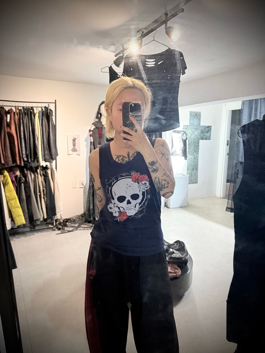Skull rose printing sleeveless 상품이미지5