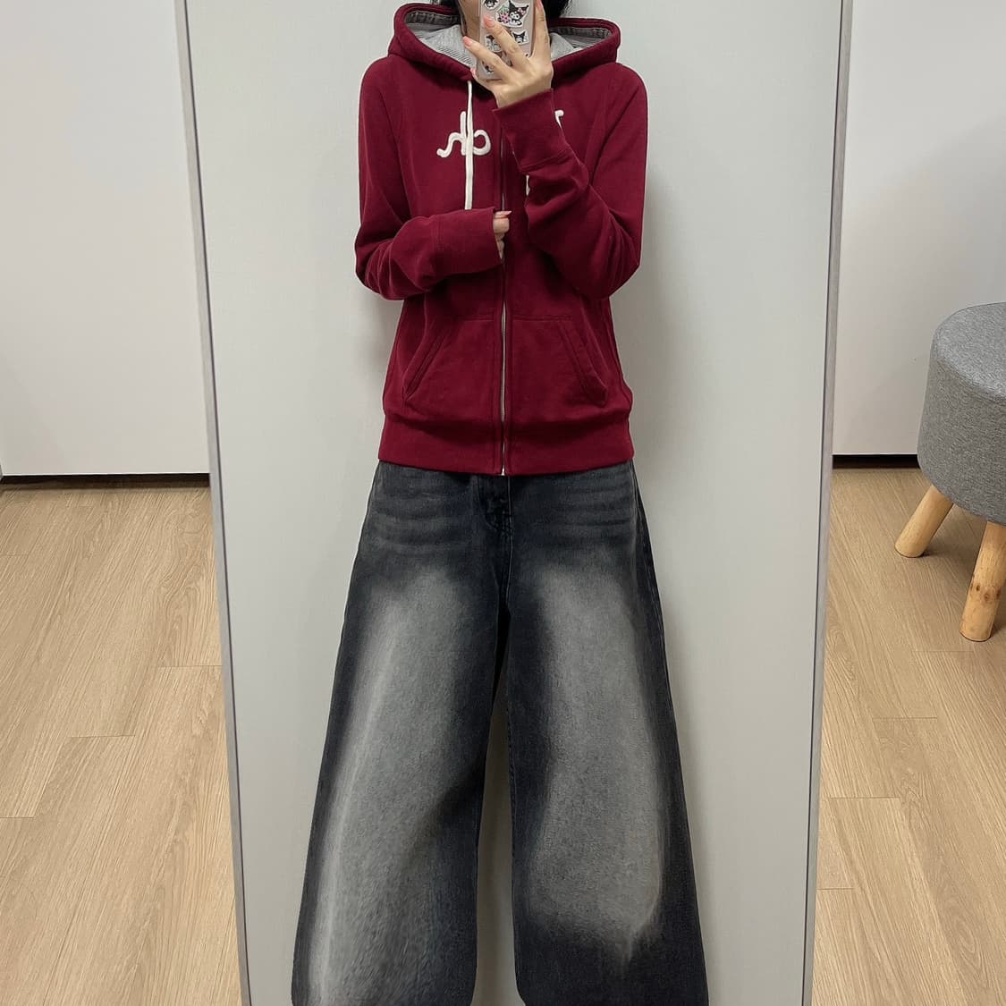 아베크롬비 슬림핏 자수로고 버건디 후드집업 상품이미지1