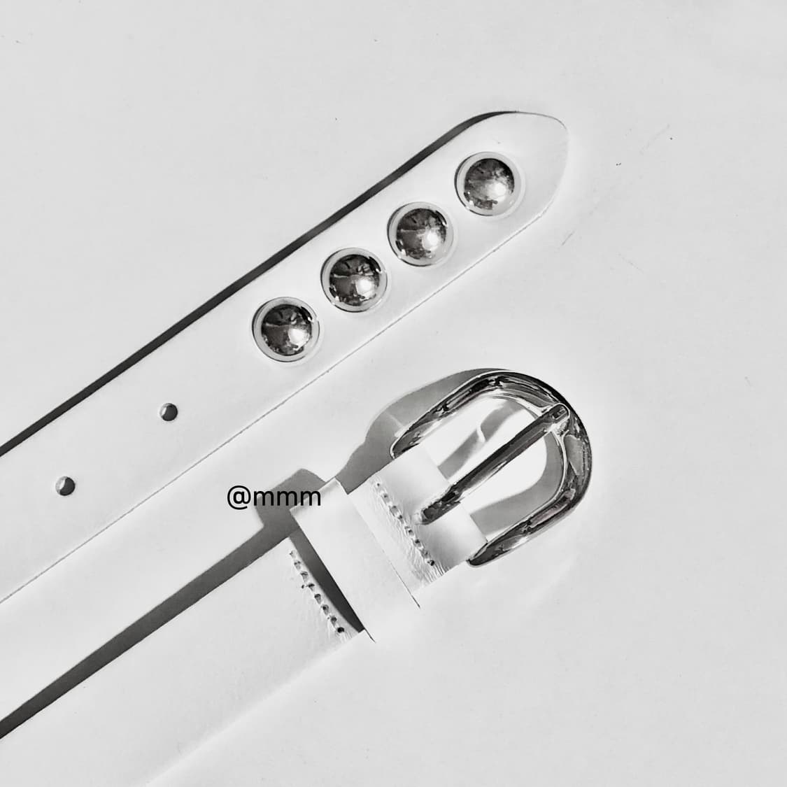 [Unisex] 빅볼 스터드 리얼가죽 벨트 화이트 상품이미지5