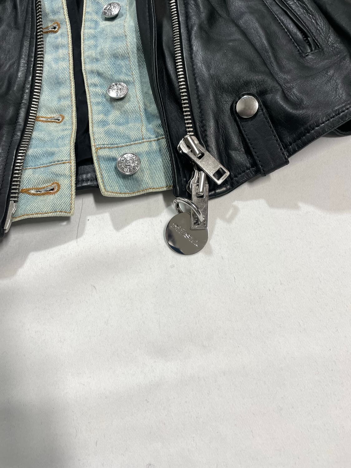 Diesel 데님 레이어드 램스킨 라이더재킷 상품이미지5