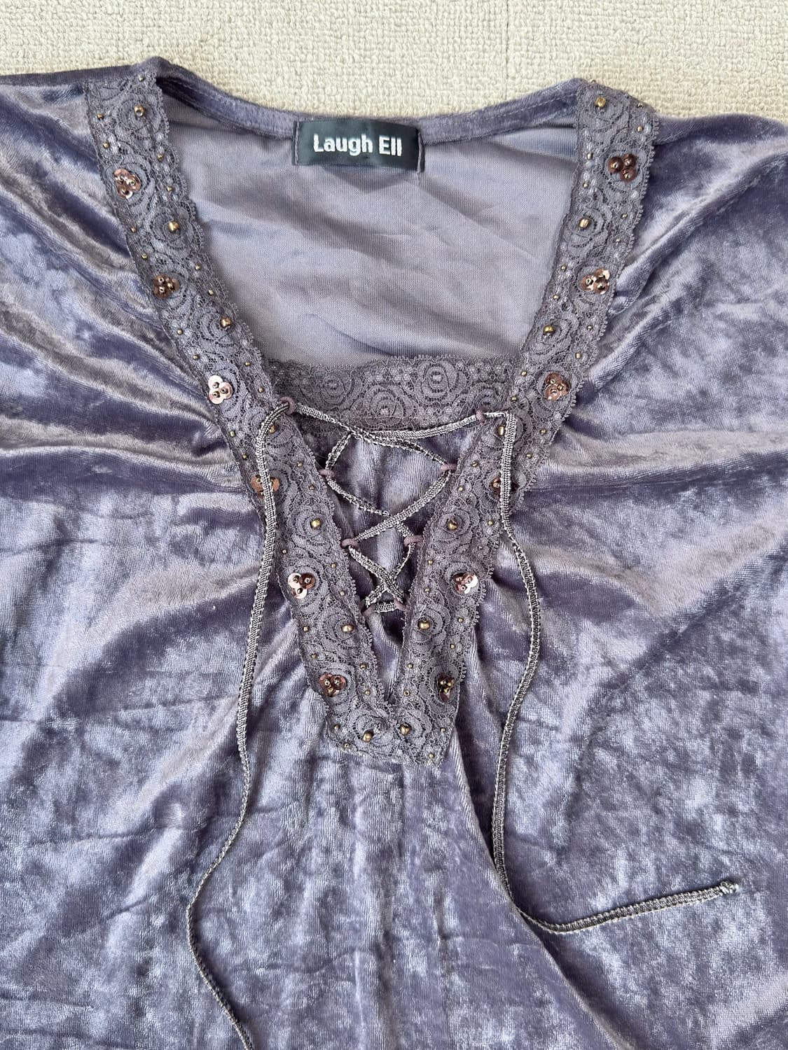Laugh Eli 보헤미안 벨벳 레이스업 블라우스 갸루 y2k 상품이미지2