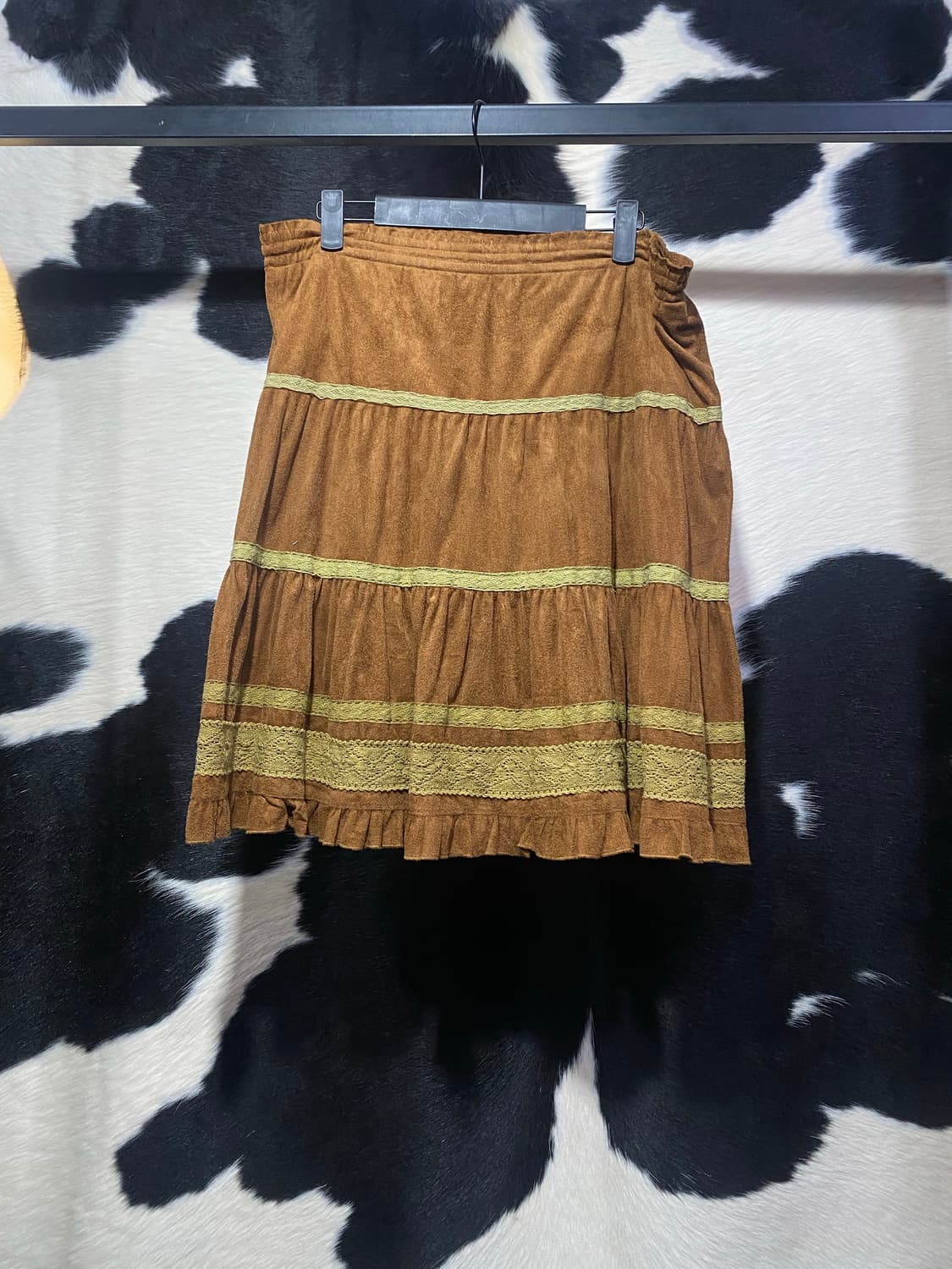 Japanese vtg 레이스 프릴 디테일 스웨이드 스커트 상품이미지4