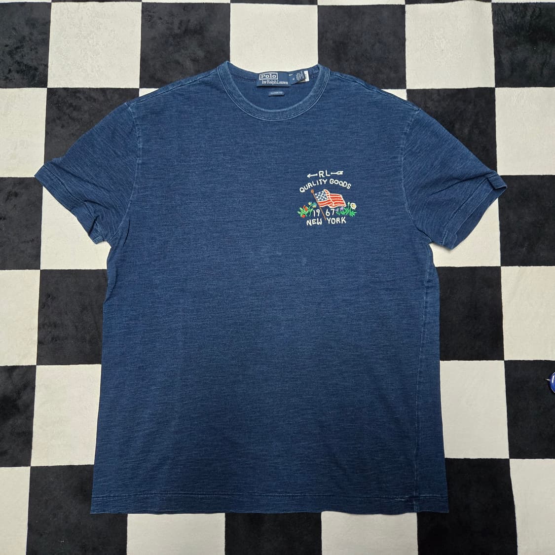 M 폴로랄프로렌 인디고 워싱 엠브로이드 반팔티셔츠 네이비 상품이미지1