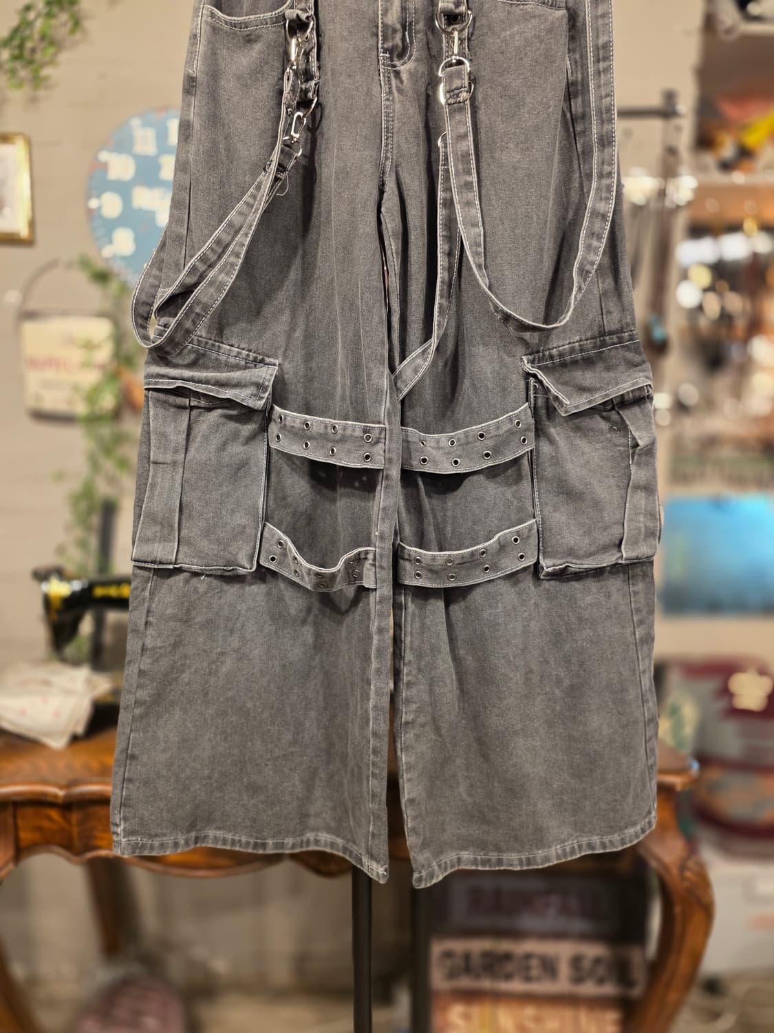 데님 스트랩 와이드 카고팬츠(F590) 상품이미지4