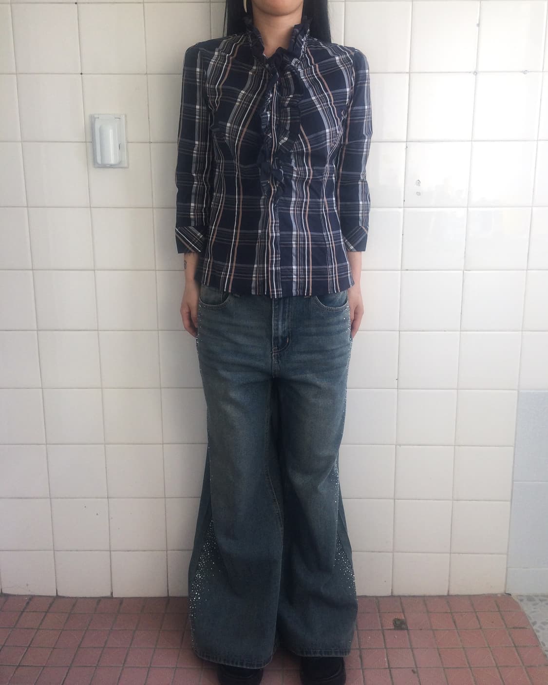 Naracamicie frill check pattern shirt 상품이미지1