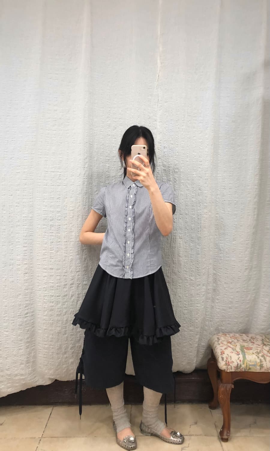 frill navy stripe blouse 상품이미지1