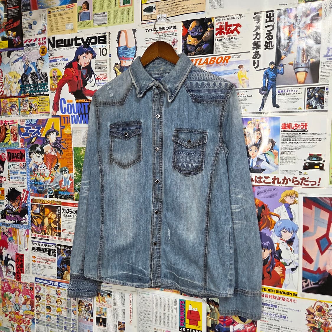 JPN 에스닉 자수 패턴 스터드 데님 셔츠 상품이미지2