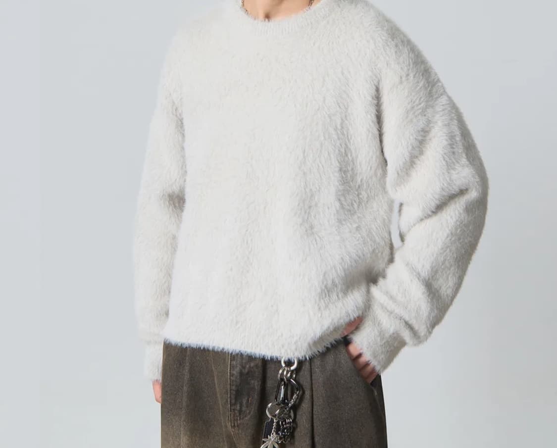 디미트리블랙 에센셜 헤어리 라운드 니트 라이트그레이 3사이즈 상품이미지1