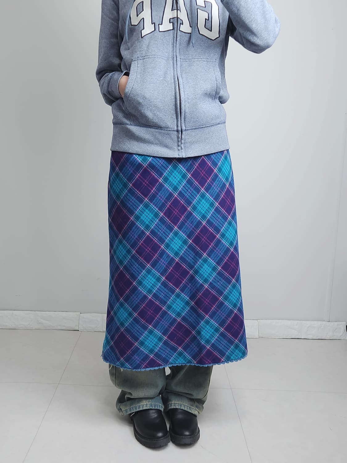 체크 롱 스커트 상품이미지5