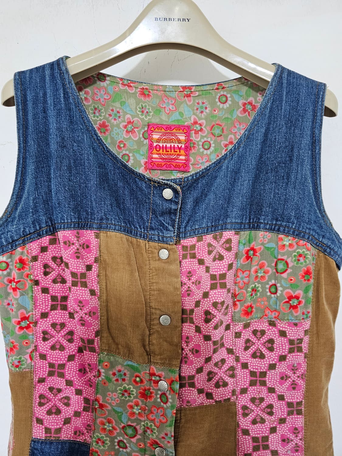 오일릴리 데님  코듀로이 패치워크  풀버튼  롱 원피스  55반-66 상품이미지2