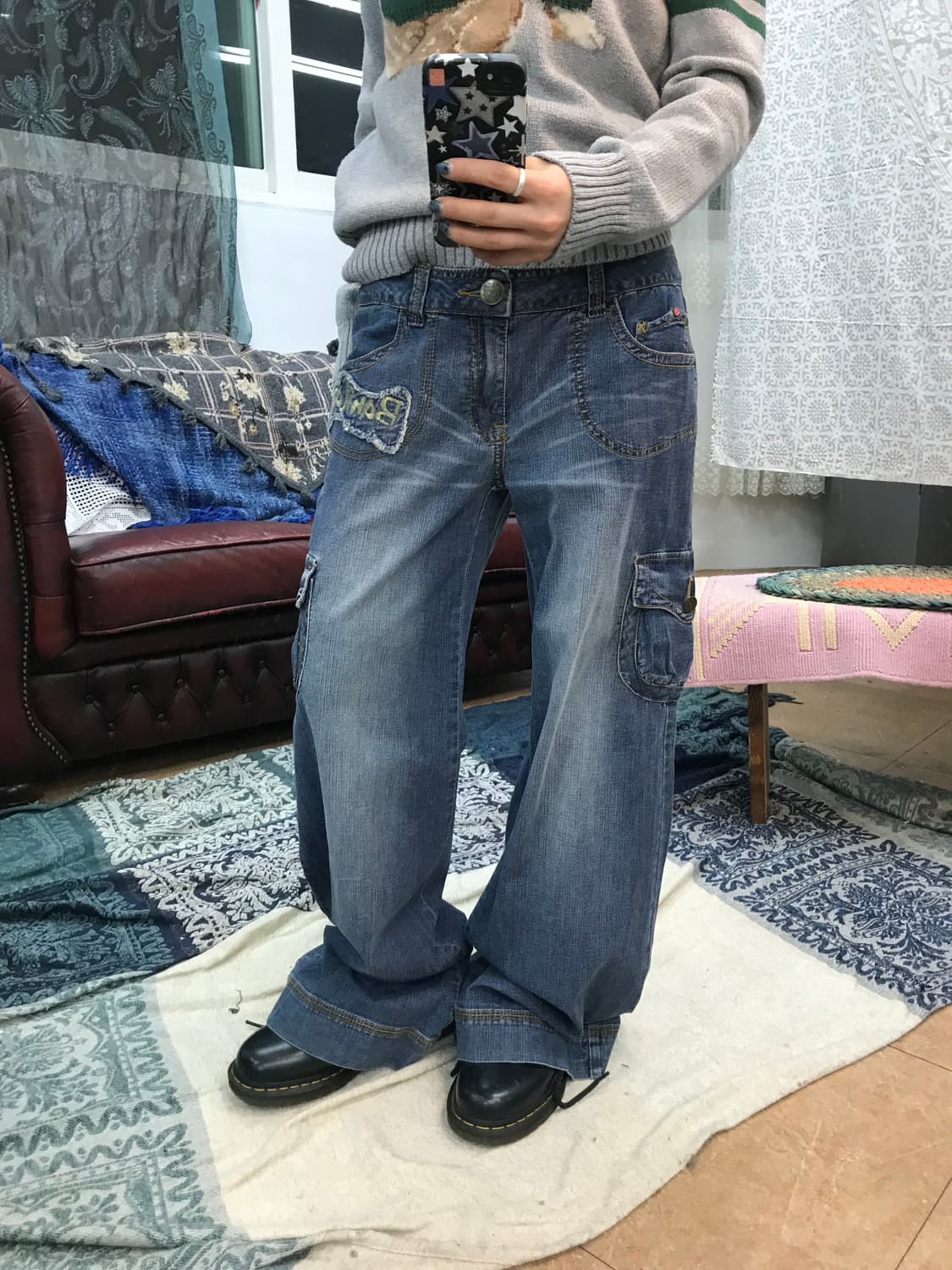 빈티지 여성 패치 카고 데님 부츠컷팬츠  상품이미지1