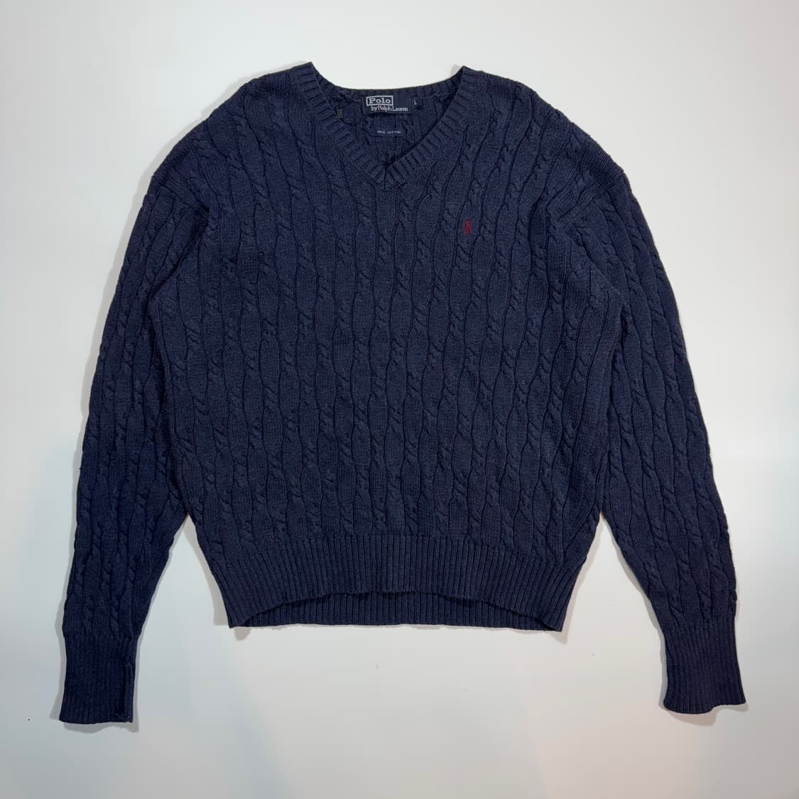 폴로 랄프로렌 네이비 브이넥 케이블 니트 상품이미지1