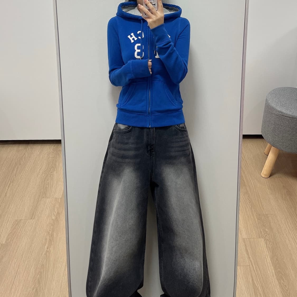 아베크롬비 딱붙핏 자수로고 블루 후드집업 상품이미지1