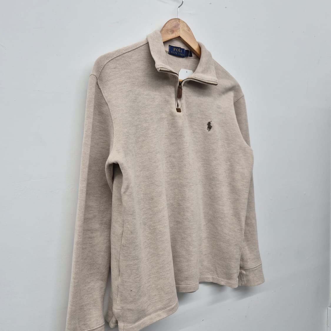 폴로 랄프로렌 오트밀 베이지색 코튼 하프 니트 집업 남성 S 상품이미지2