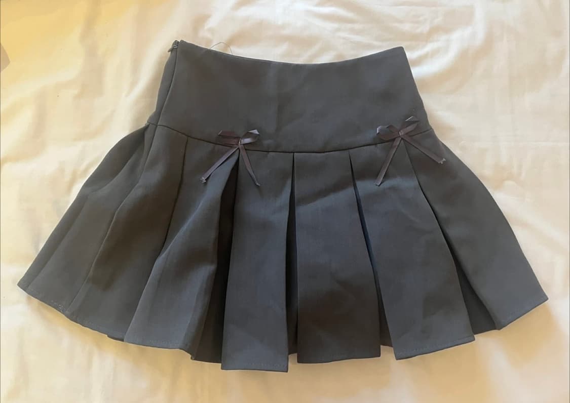 A라인 리본 플리츠 미니스커트 회색 상품이미지1