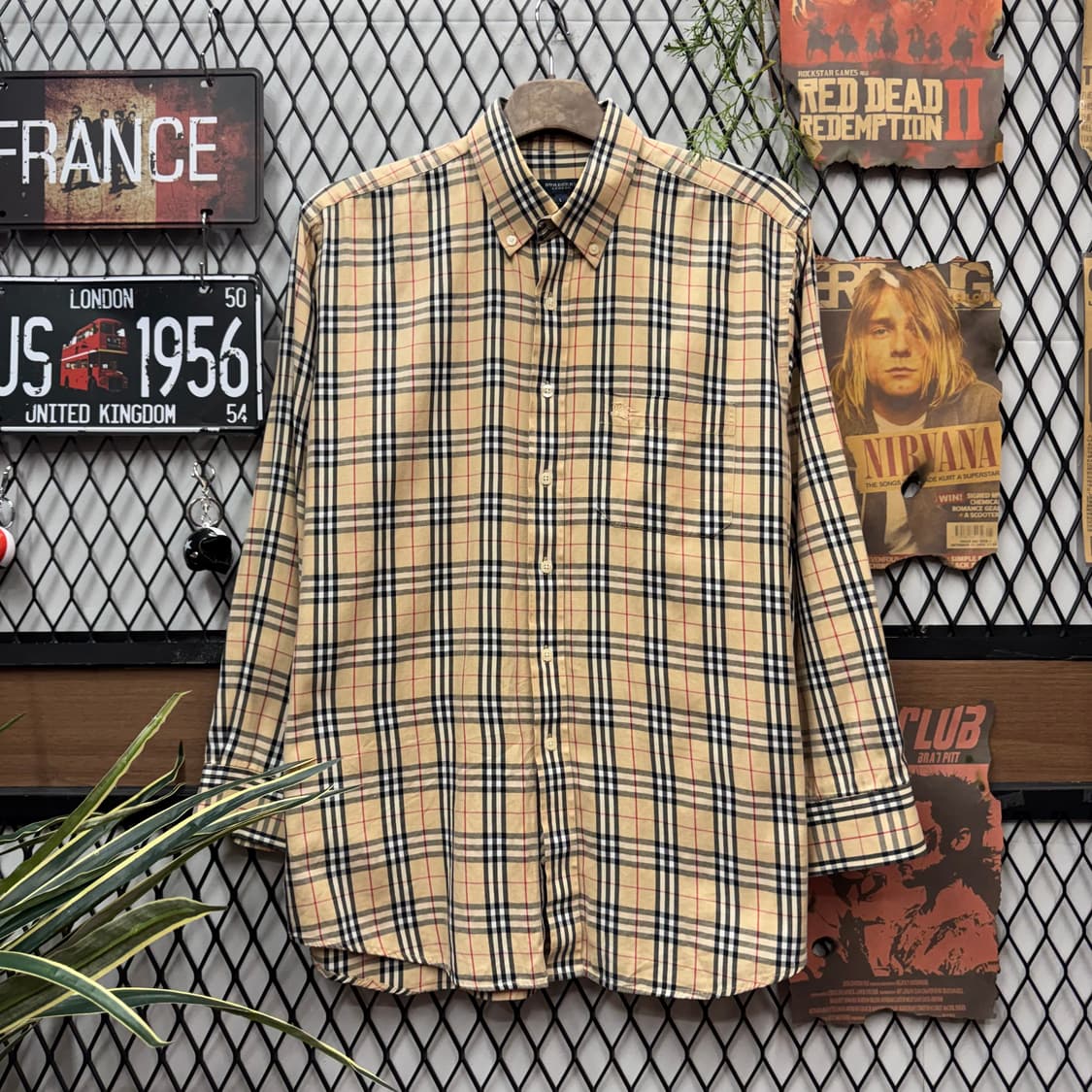 00s 버버리 런던 노바체크 긴팔 셔츠 기사 로고 포인트 베이지 상품이미지1