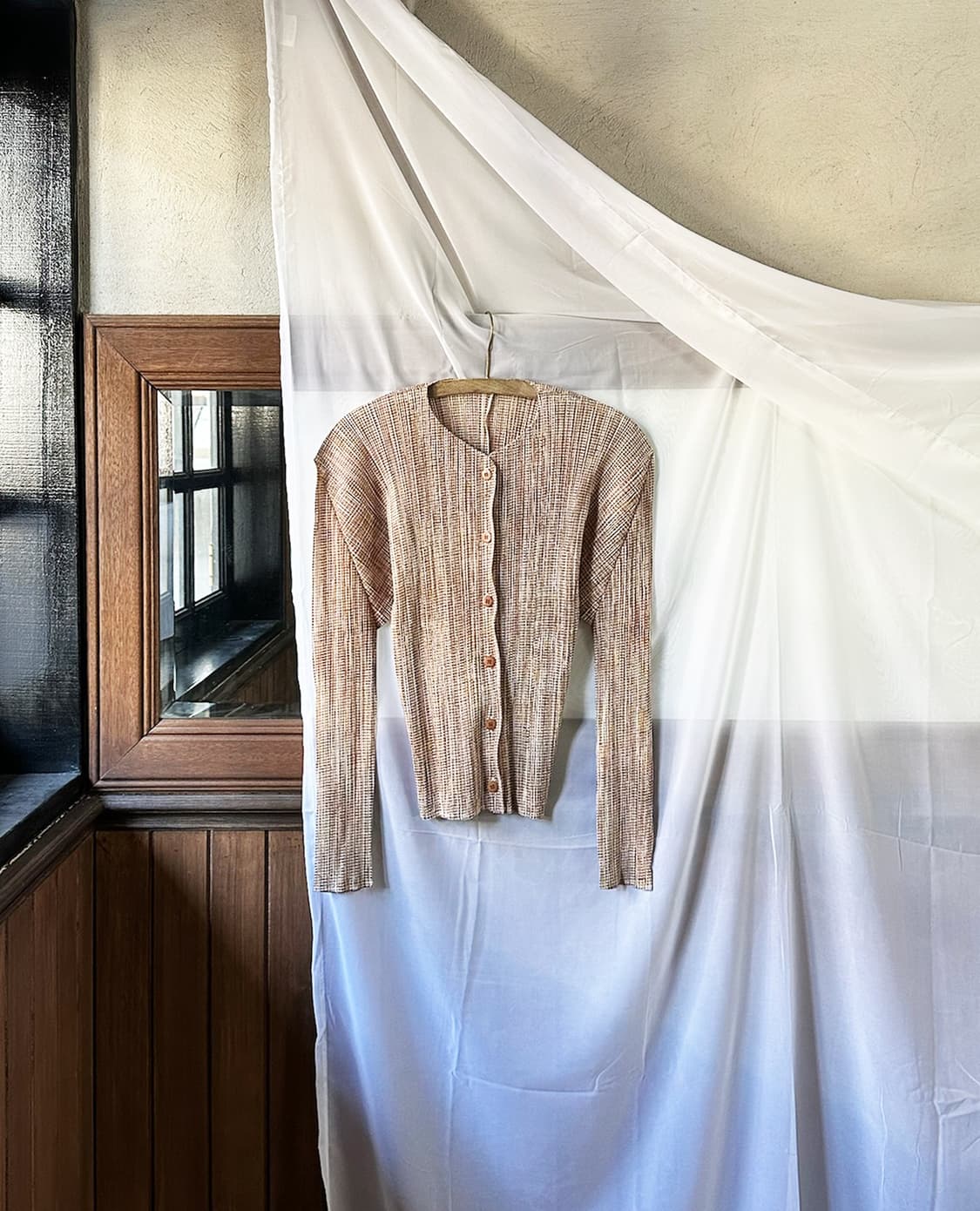 PLEATS PLEASE brown micro check cardigan 상품이미지6