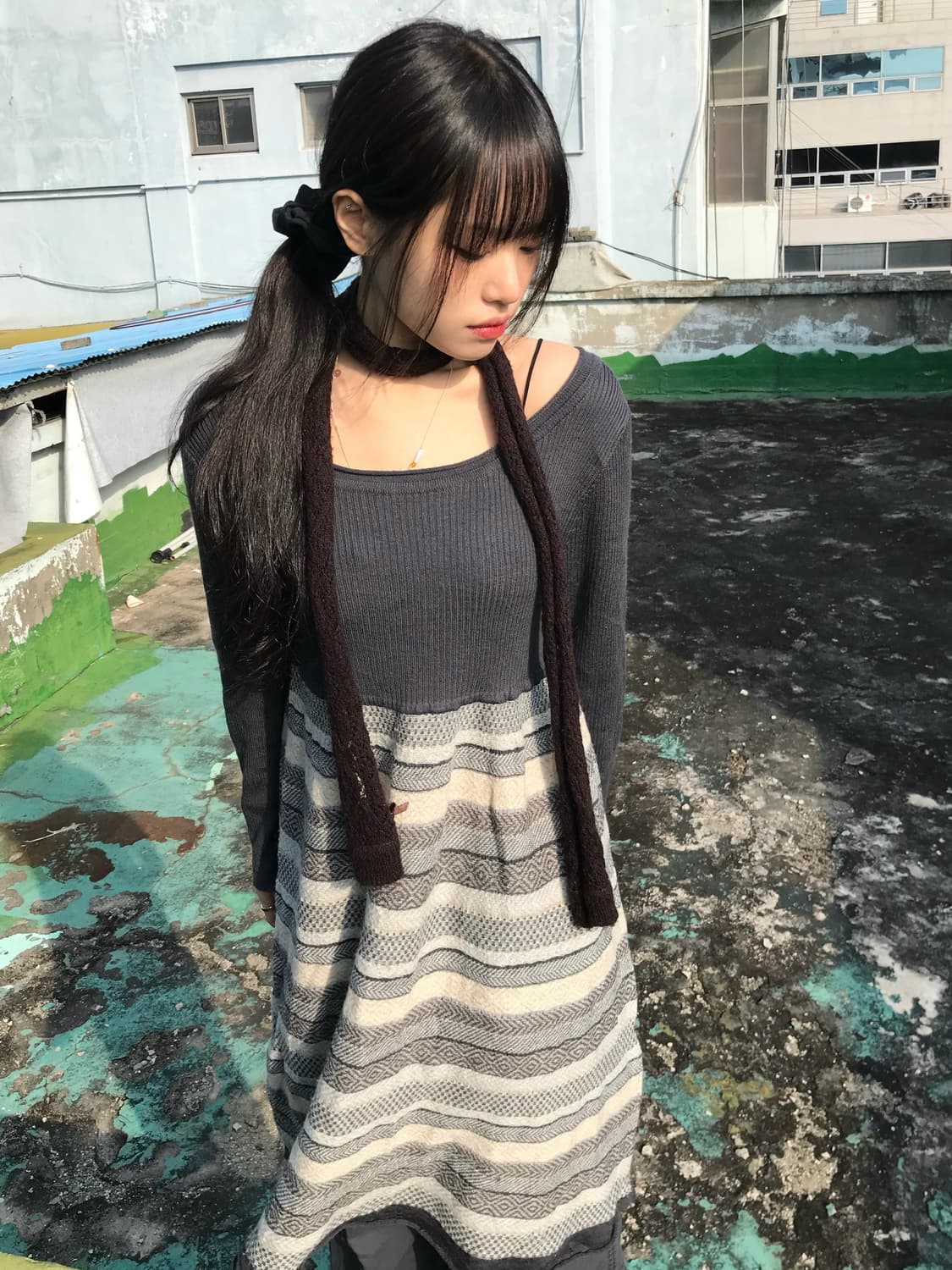 투톤 레이어링 원피스 상품이미지1