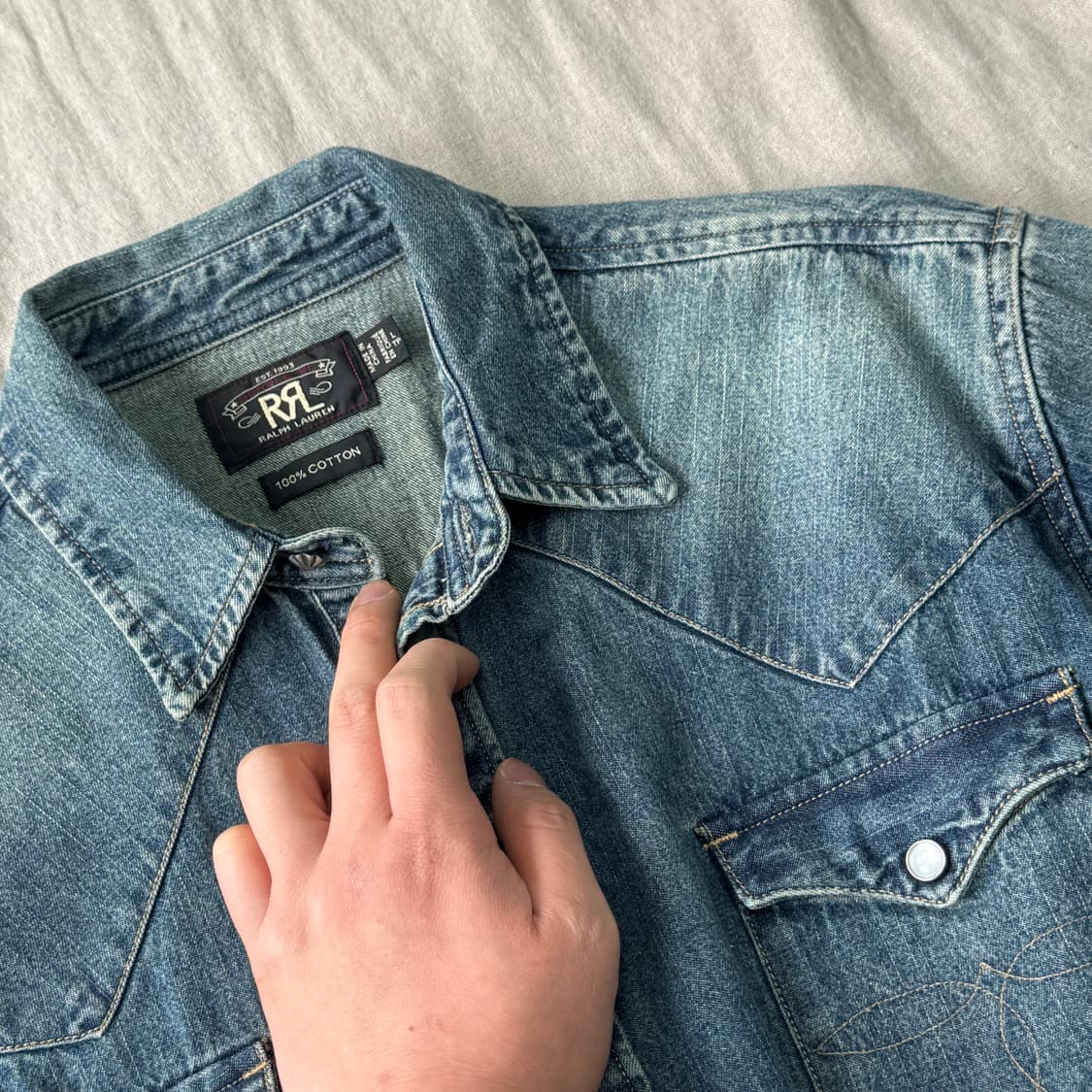 더블알엘 자수 웨스턴 데님 셔츠 L 상품이미지2