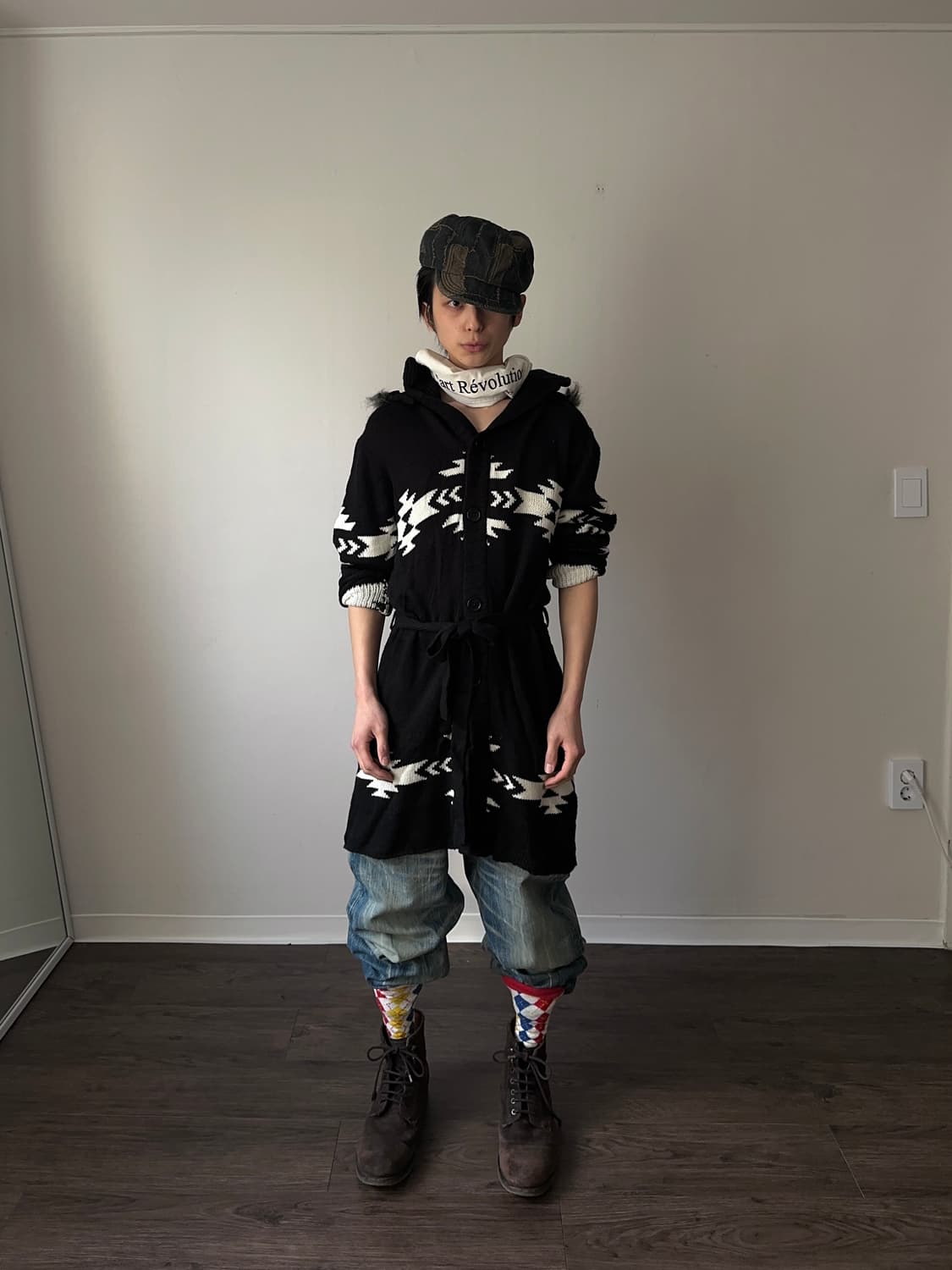 Sterny 퍼 후디 아즈텍 롱 카디건 상품이미지5