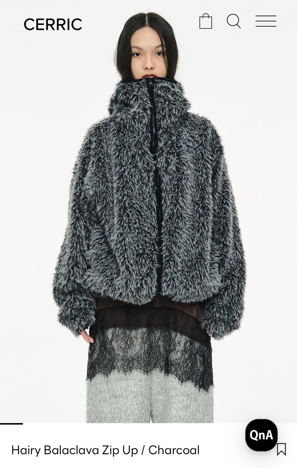세릭 헤어리 바라클라바 집업 차콜 상품이미지1