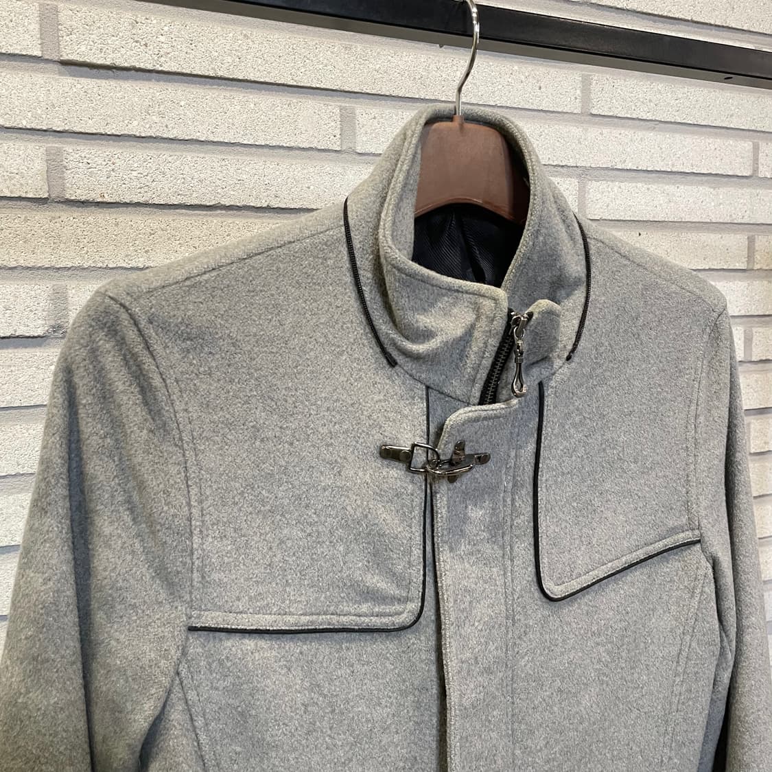 JPN VINTAGE 울 숏 코트 하이넥 소매 벨트 디테일 그레이 상품이미지4