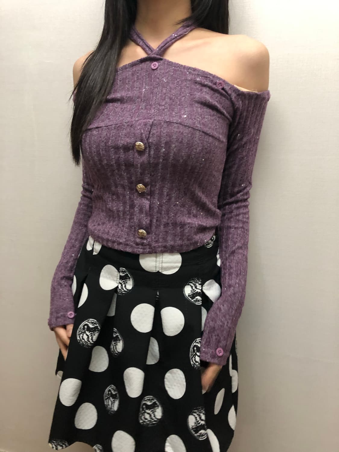 빈티지 퍼플 글리터 홀터넥 탑 상품이미지4