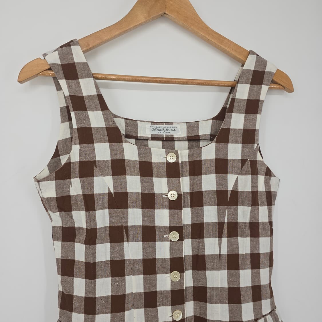 일본 빈티지 브라운 체크 민소매 코튼 원피스 상품이미지10
