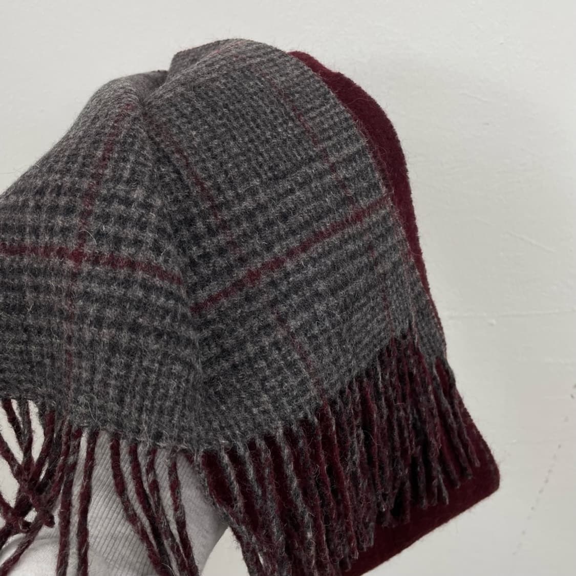 에스티코 STCO MAN 버건디 그레이 체크 리버서블 머플러 목도리 상품이미지7