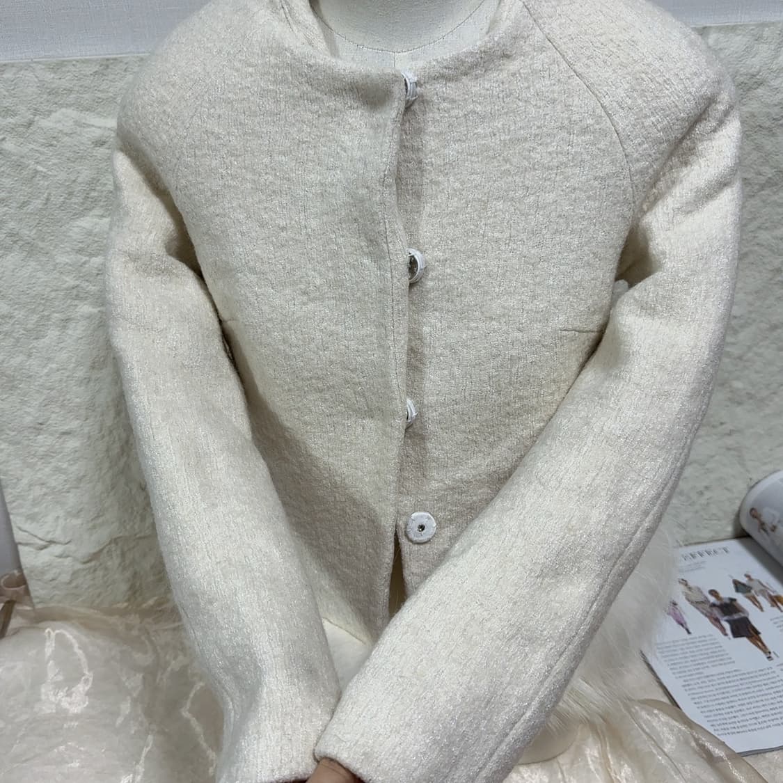 빈티지 이타리아 디자인너 트위드 라쿤퍼 자켓 상품이미지3