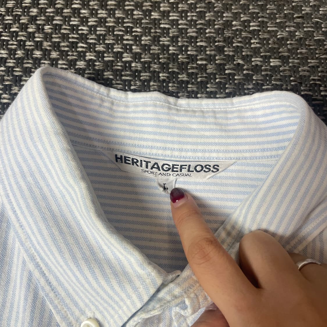 헤리티지플로스 스카이블루 스트라이프 원포켓 긴팔 셔츠 L 상품이미지4