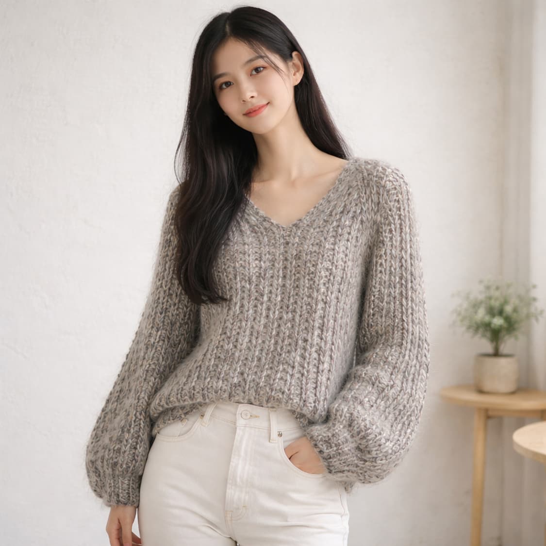 패트리지아 페페 믹스컬러 브이넥 청키 니트 상품이미지1