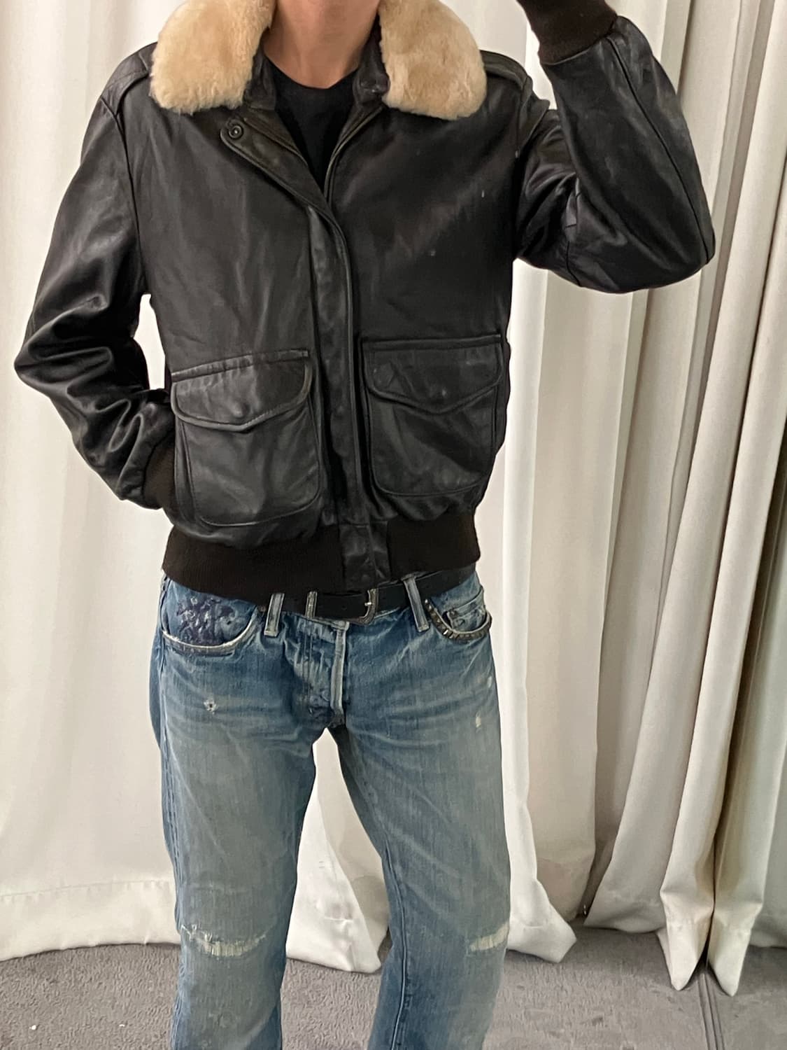 Schott 쇼트 G-1 플라이트 무스탕 레더 자켓 38 상품이미지7