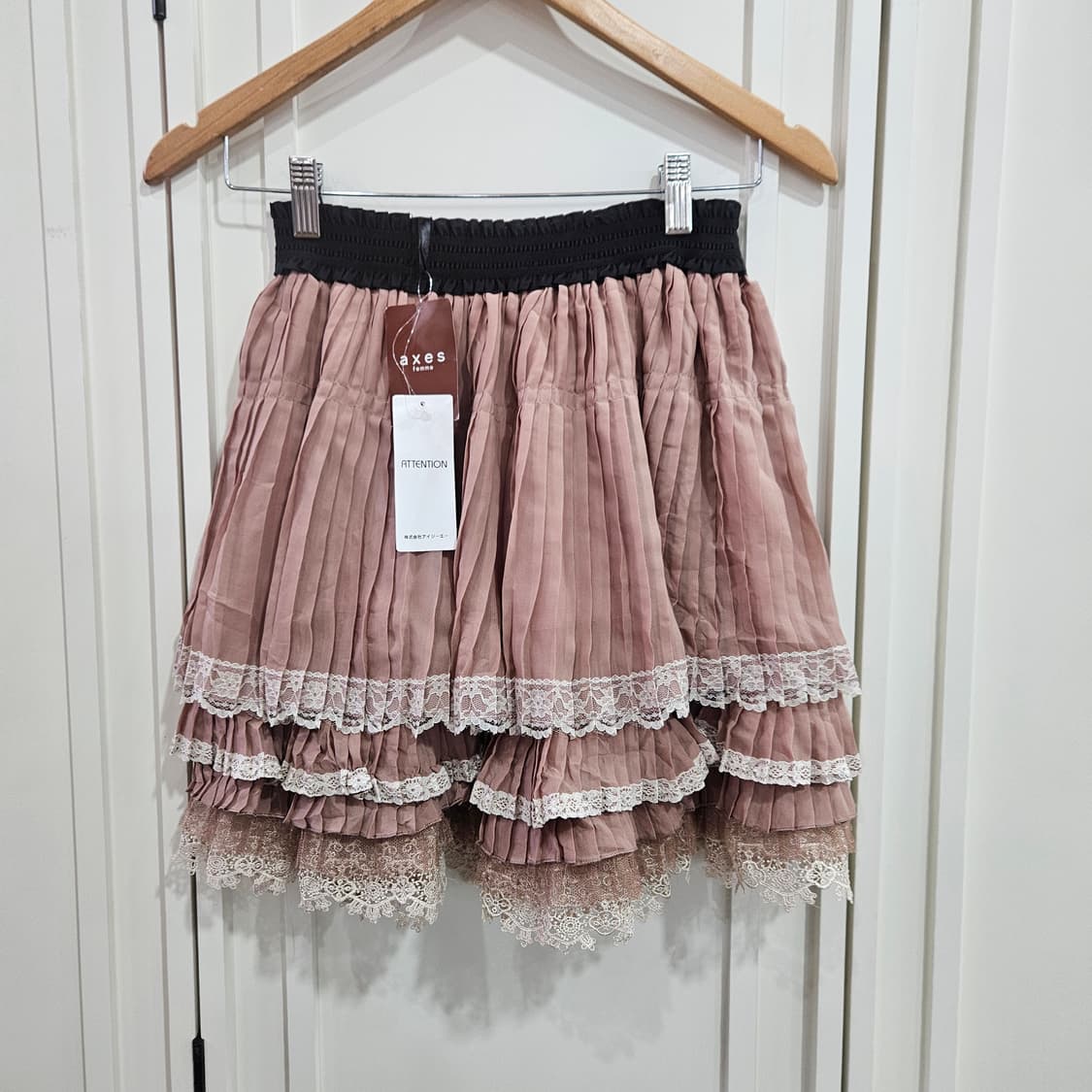 엑시즈팜(axes femme) 앤틱 로즈 플리츠 레이스 스커트 상품이미지1