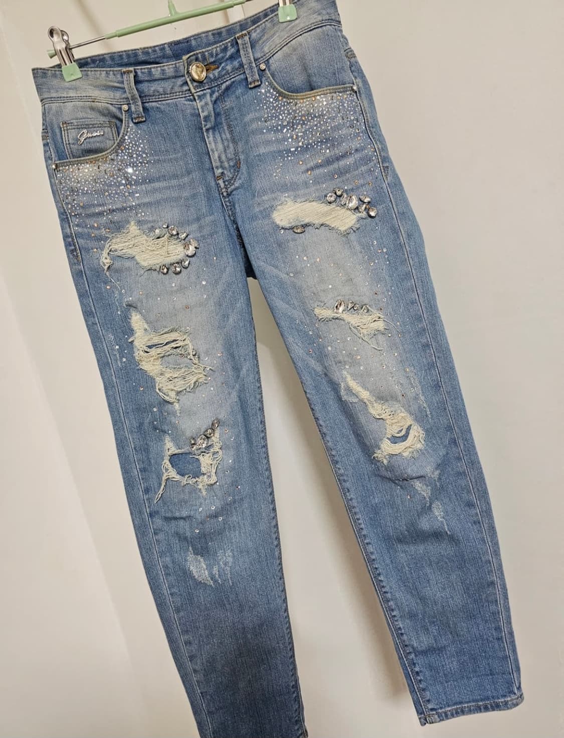 게스 스와르브스키  데미지 스판 청데님 팬츠 55 상품이미지8