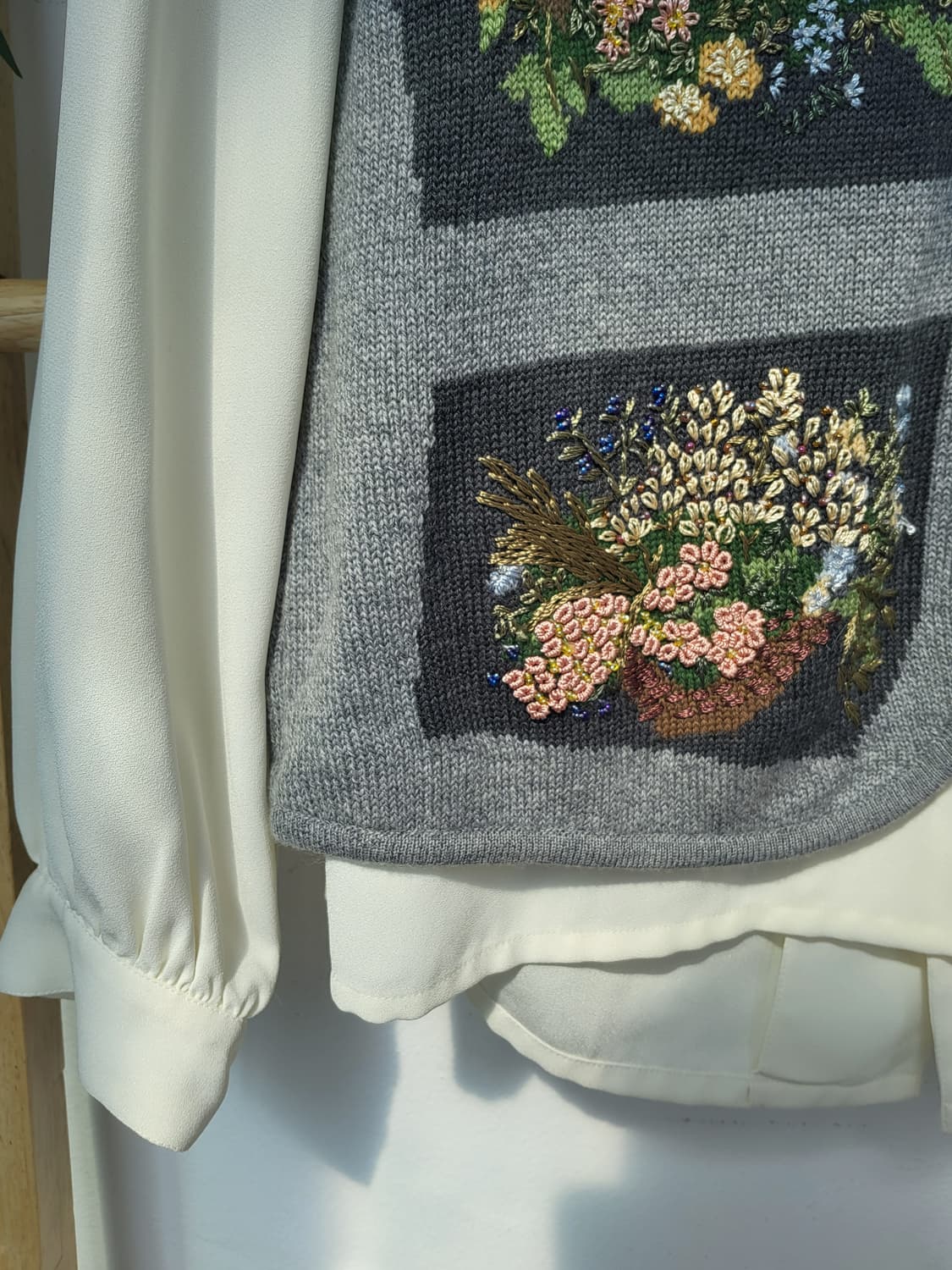 비즈 플라워 자수 빈티지 니트 베스트 상품이미지4