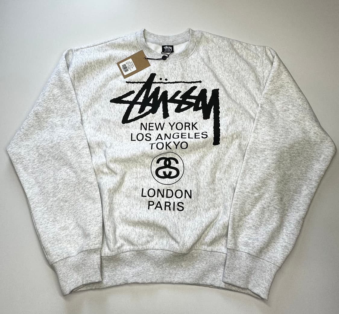 스투시 월드투어 크루 맨투맨 애쉬 헤더 XL 새상품 상품이미지1