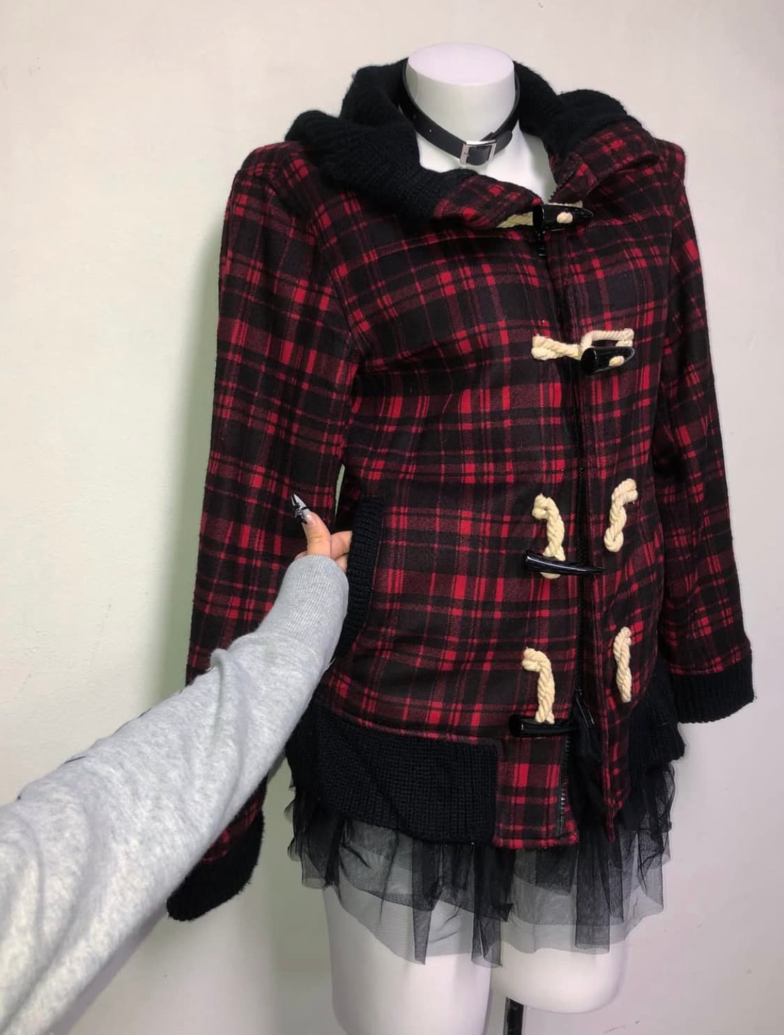 하이넥 레드 타탄체크 나나펑크 떡볶이 투웨이 집업 00s 상품이미지5