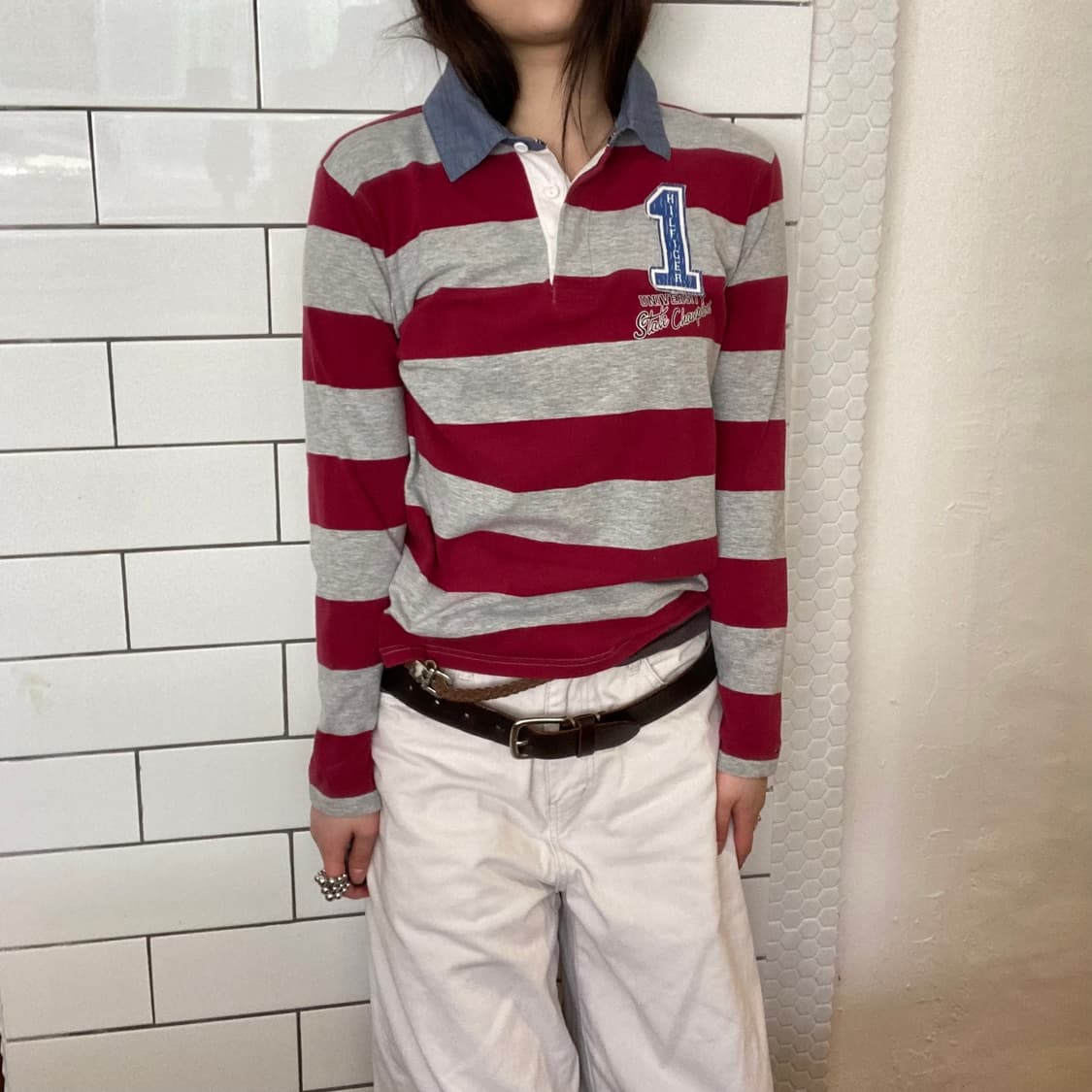 타미힐피거 슬림핏 카라 긴팔 티셔츠 상품이미지1