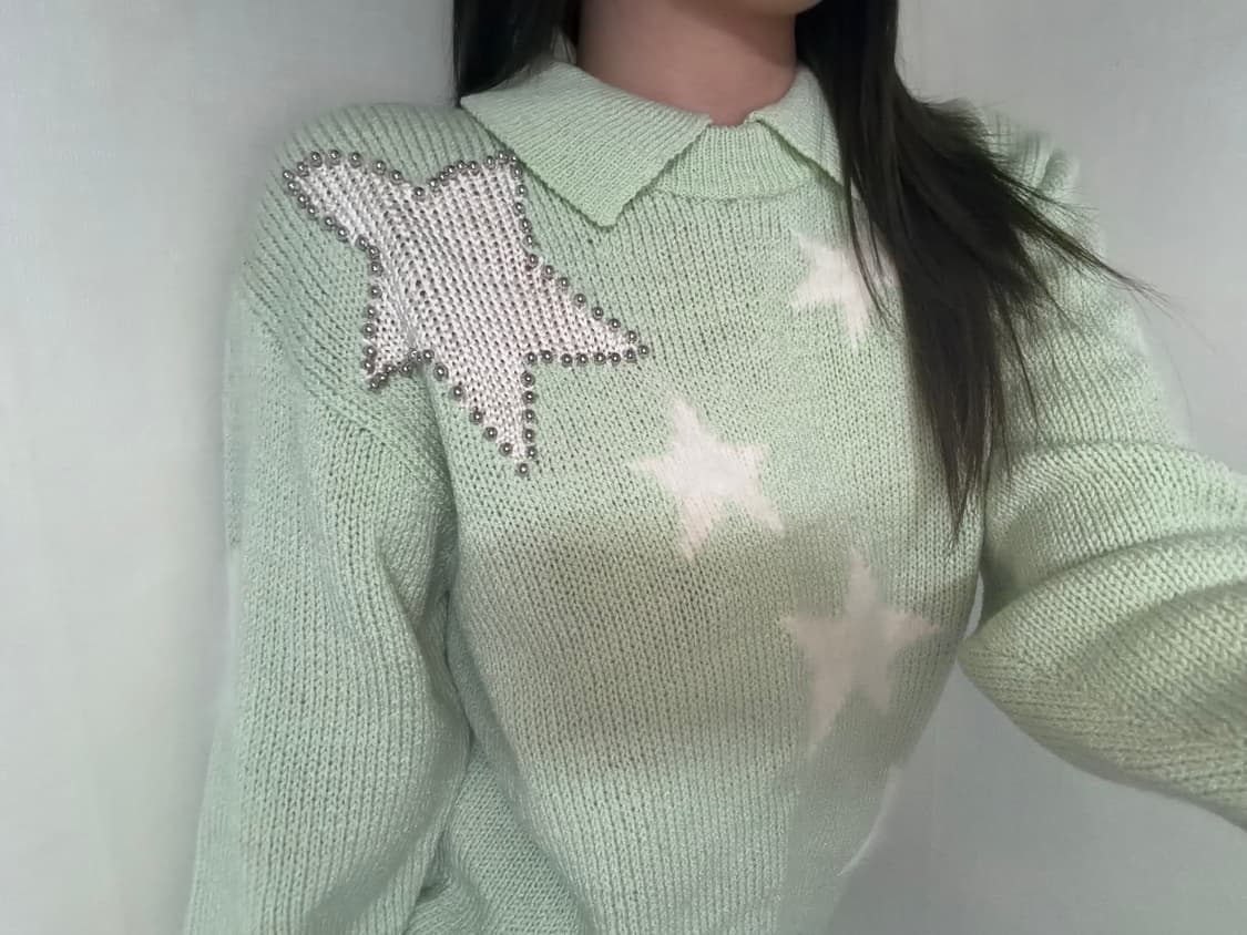 빈티지 꾸레쥬 별 파스텔 메론니트 상품이미지1