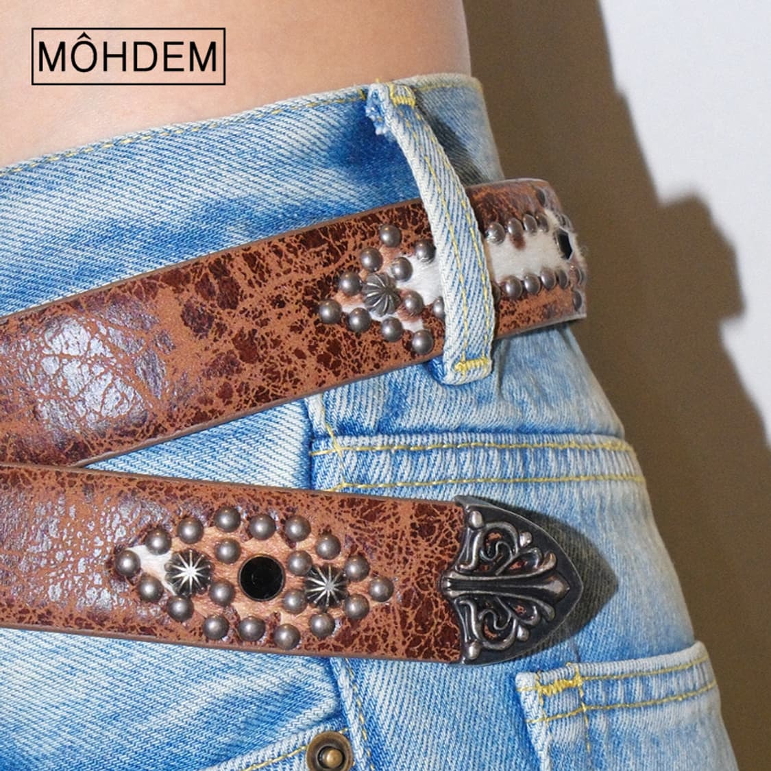 [Unisex] 웨스턴 송치털 카우 에스닉 가죽벨트 상품이미지8