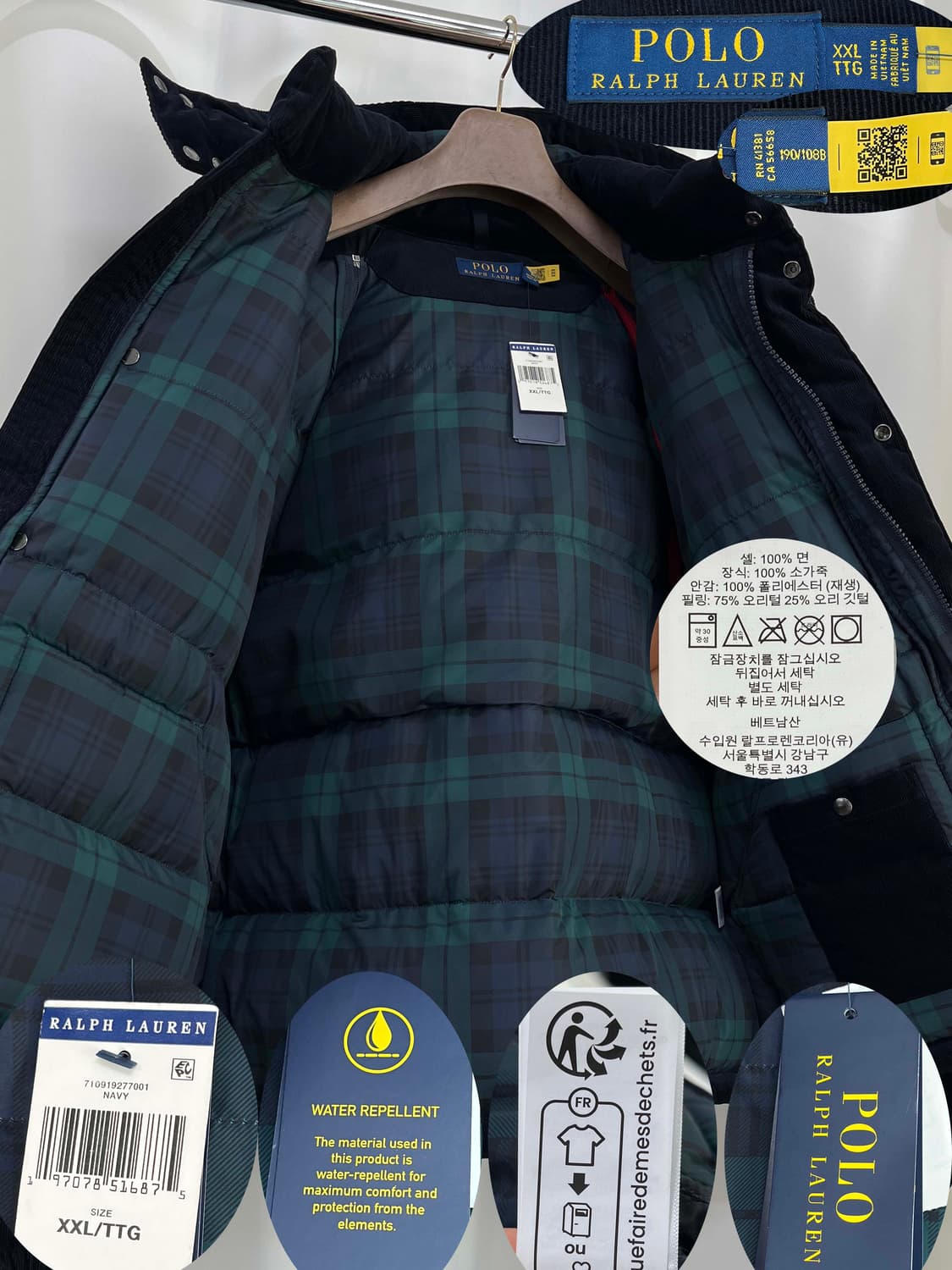 폴로 랄프로렌 발수 코듀로이 다크네이비 컨버터블 다운푸퍼 패딩자켓 상품이미지3