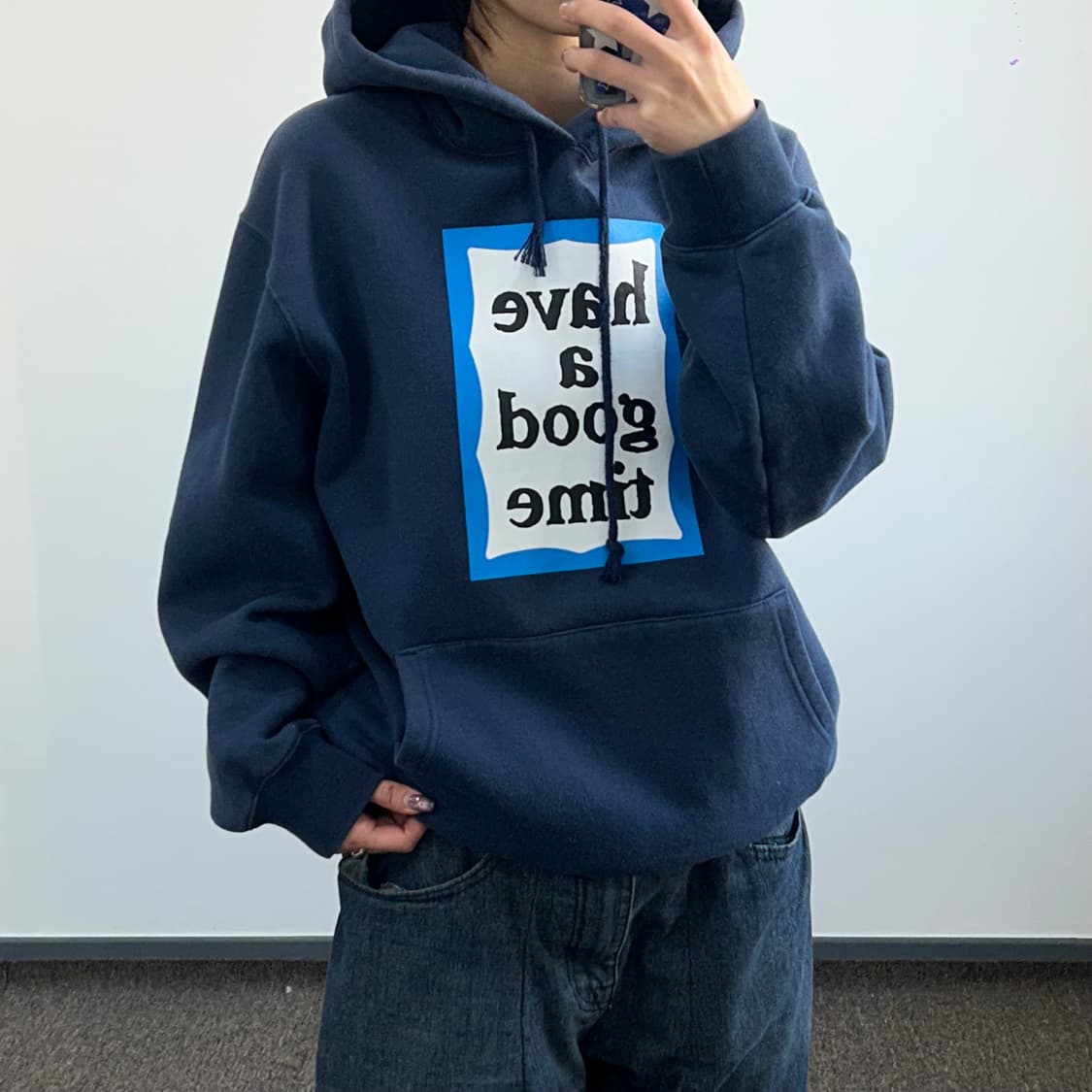 Have a good time 블루로고 네이비 후드티  상품이미지2