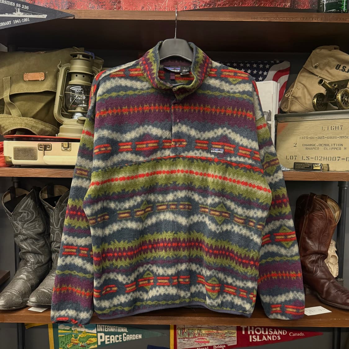 Rare! 90s 파타고니아 네이티브 패턴 스냅-T 신칠라 플리스 상품이미지1