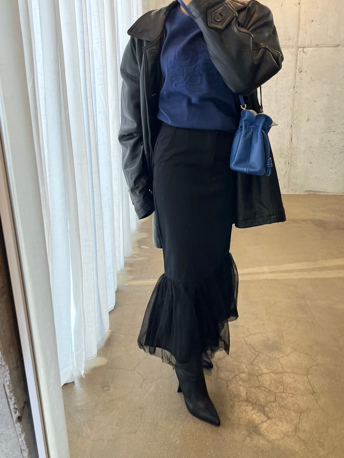 튤 코튼 롱 스커트 블랙 상품이미지3