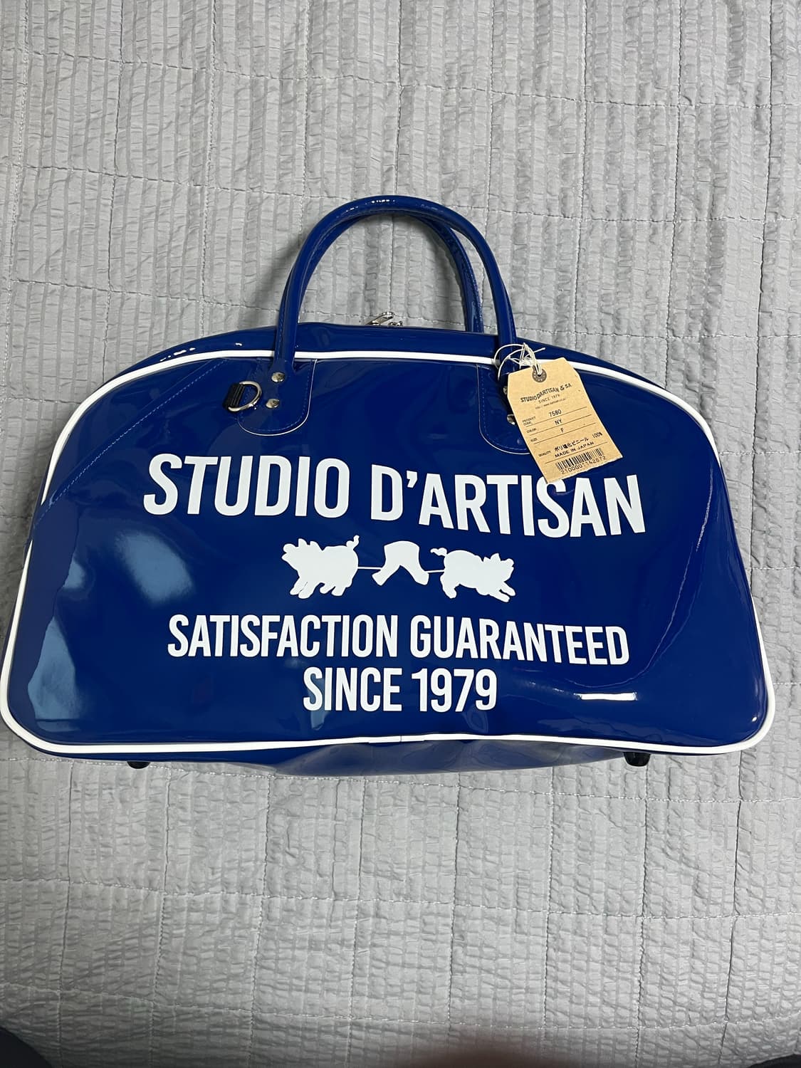 (새제품) 스튜디오 다치산 에나멜 볼링백 더플백 블루 상품이미지1