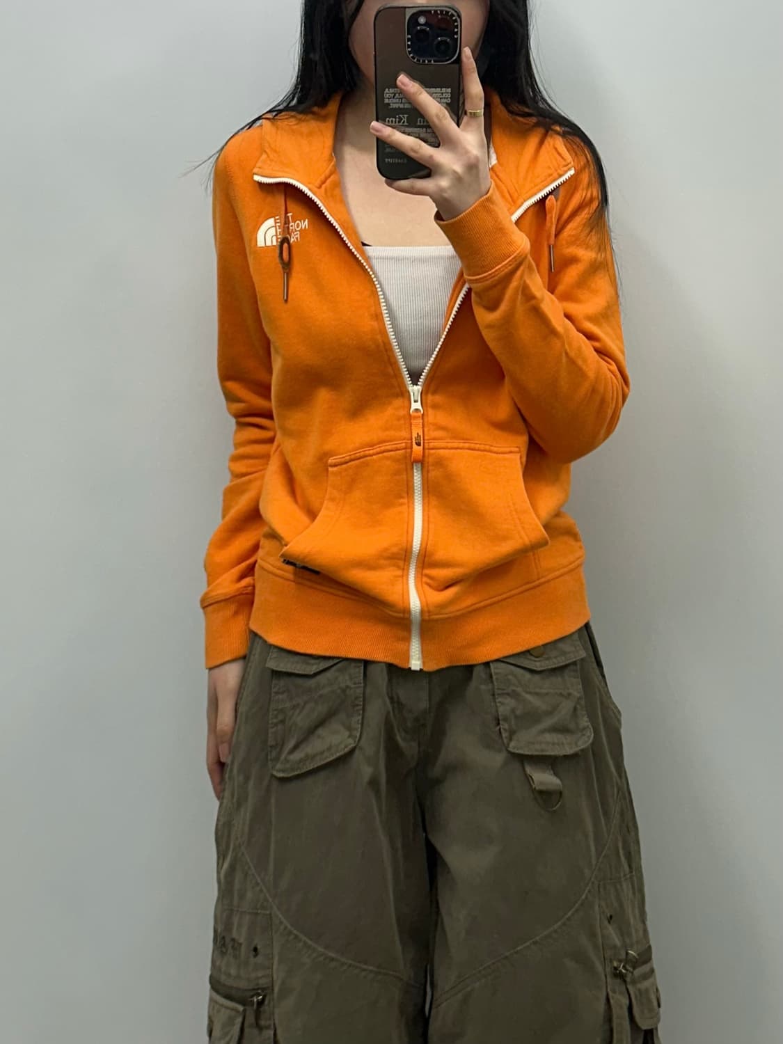 노스페이스 자수로고 오렌지 후드집업 상품이미지1