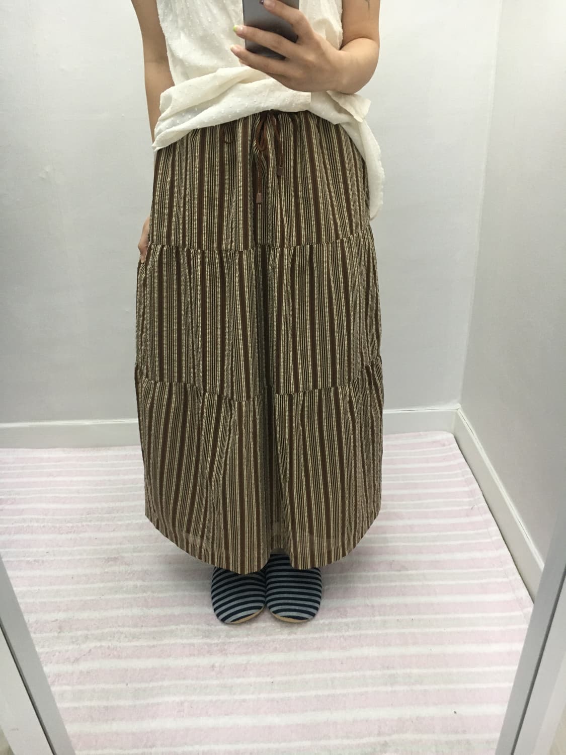 브라운 스트라이프 스커트 상품이미지4