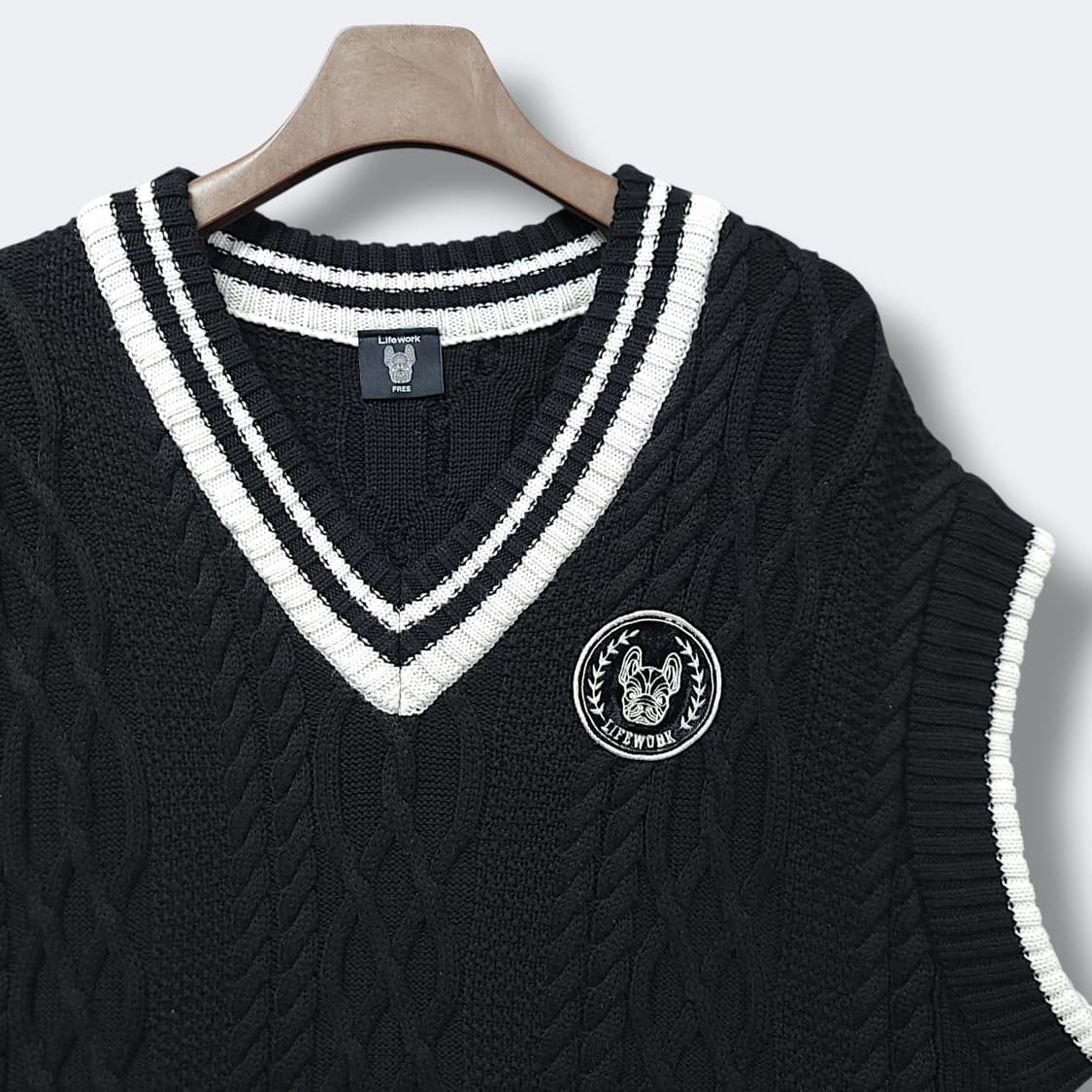 [2XL] 라이프워크 블랙 오버핏 케이블 브이넥 니트 조끼 상품이미지3